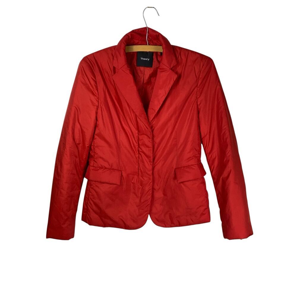 Statement Quilted Blazer Theory Red Puffer Jacket Coat Size P (XS) Tailored Bold